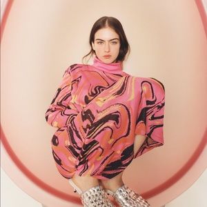 New NWT Zara Jacquard Dress with Belt Pink Black Orange Small Medium 5039/529